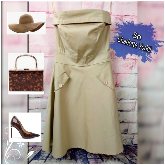 Vintage New With Tags Y2K Strapless Stretchy Khaki Utility Dress - Picture 6 of 10